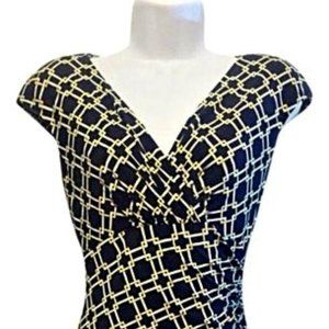 BRAND NEW  Ralph Lauren Navy White Yellow Geometric Print Work/Office Dress